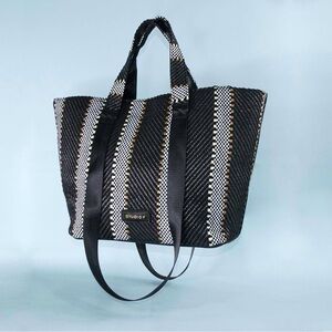 Studio F Black and White Striped Women's Large Tote Bag